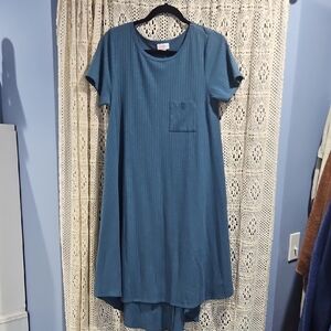 LuLaRoe Blue Wide Ribbed Carly Dress Small